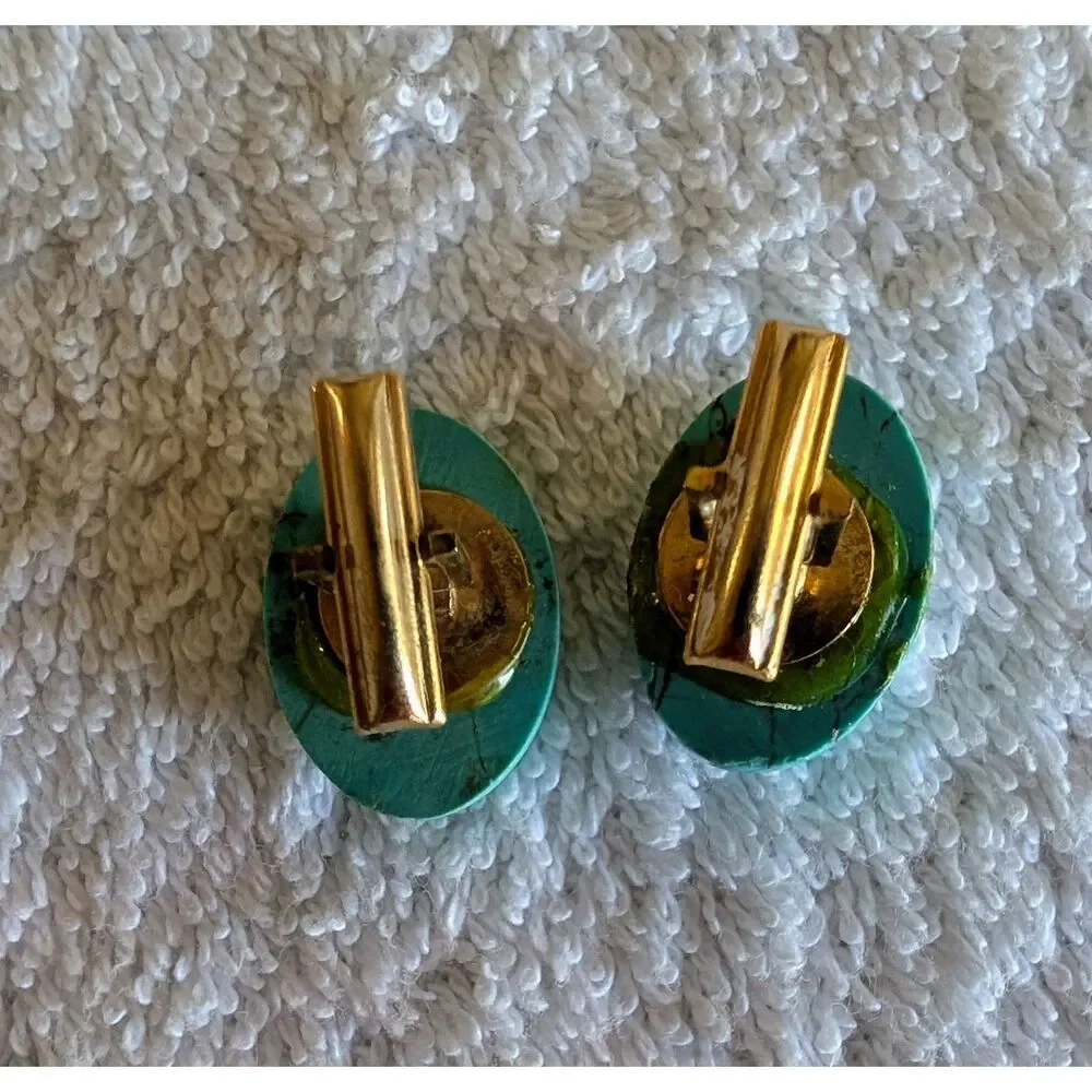 Vintage Turquoise Style Oval Cufflinks Gold Tone Southwestern Boho